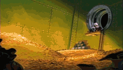 Scrooge McDuck diving into gold